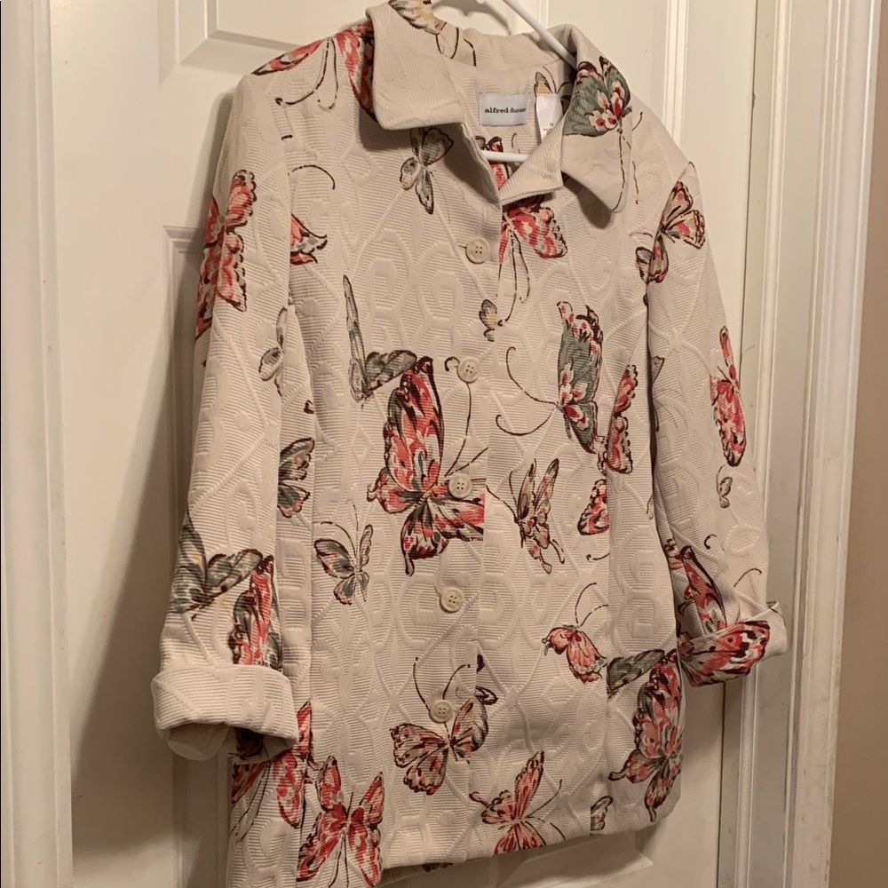 Alfred Dunner- Butterfly Print Blazer - Cream and Red Size 14